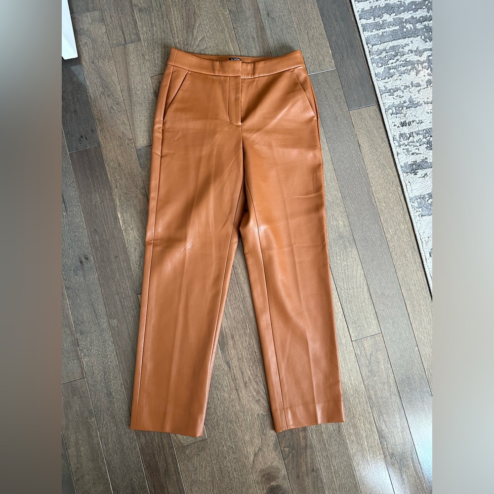 J. Crew Kate straight leg pants in faux leather saddle tan sold out online 2